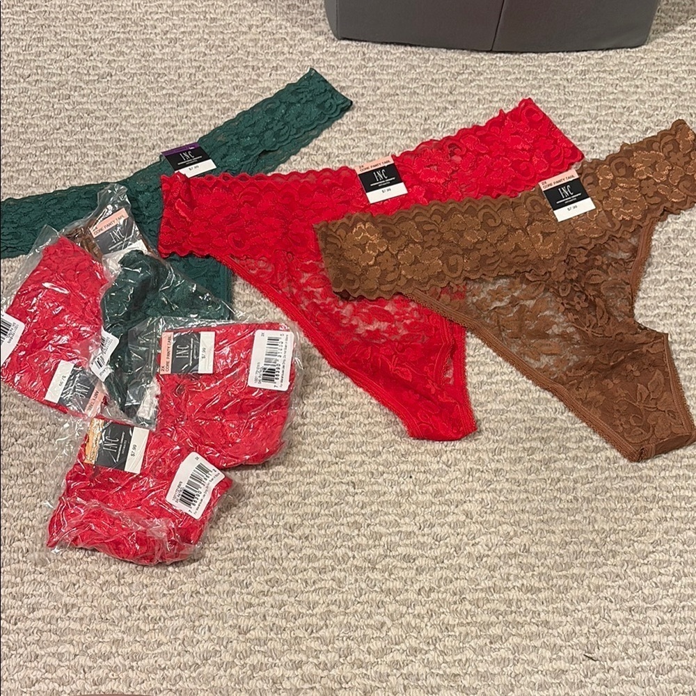 INC International Concepts Red and Brown Lace Thong eight pairs